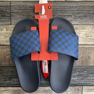 NWT! Vans Slides Black and Blue Checkers Size 9